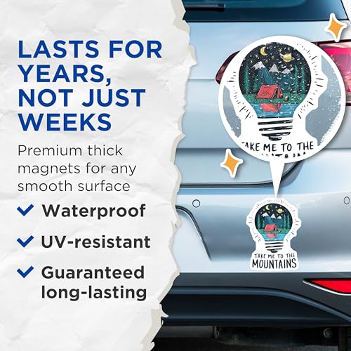 (2 Pack) Take Me to The Mountains Magnets - Camping Lovers - Nature Inspired Magnets - 5" On Longest Side - for Cars, Fridges, Toolboxes - Made in USA - MAG4057