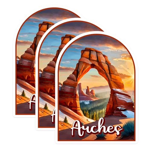 (3 Pack) Arches National Park Decals - Utah Landmark Sticker - Desert Landscape Decal - 3 Inches On Longest Side - Easy Peel & Apply - Made in USA - 3MCS0394