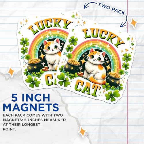 (2 Pack) Lucky Cat Magnets - 5" On Longest Side - for Cars, Fridges, Toolboxes - Made in USA - MAG8095