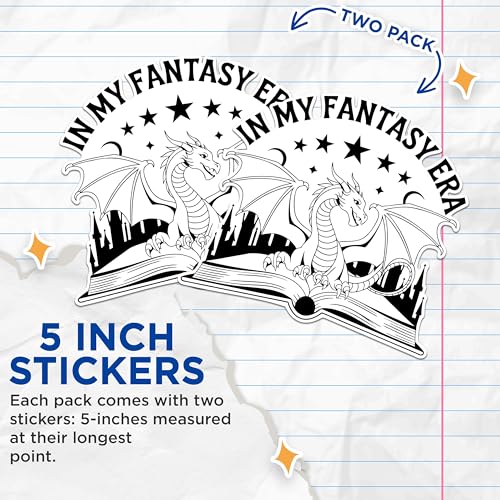 (2 Pack) in My Fantasy Era Stickers - Dragon Art Stickers - Fantasy Book Lovers Stickers - 5" On Longest Side - Sticks to Any Smooth Flat Surface - Made in USA - BMCS2551
