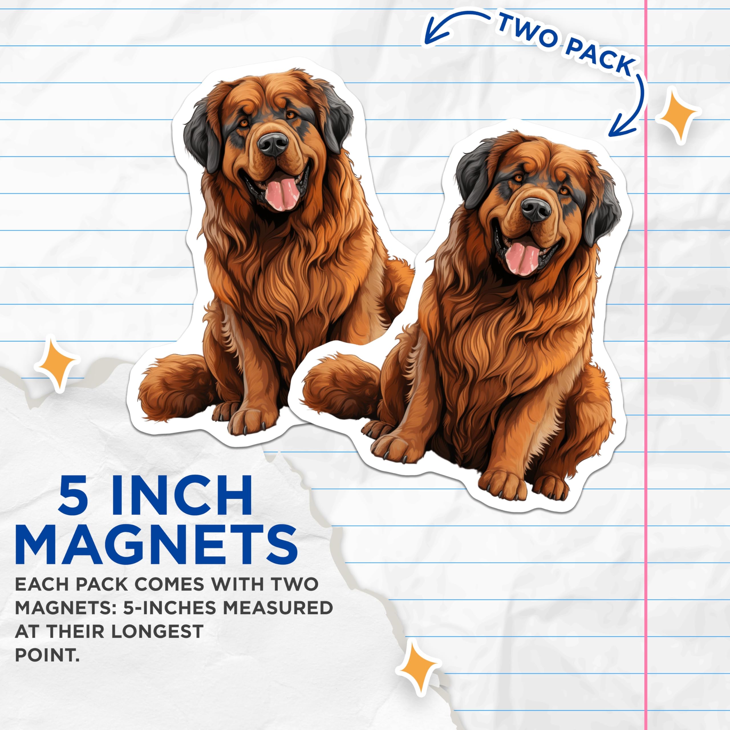 (2 Pack) Tibetan Mastiff Magnets - Majestic Dog Breed Artwork - Pet Lover Refrigerator Decor - Canine Enthusiast Display - 5 Inches On Longest Side - Thick Durable Magnet - Made in USA - MAG24270