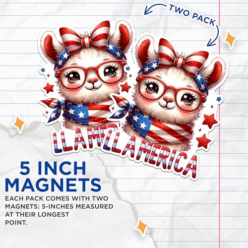 (2 Pack) Patriotic Llama Magnets - USA Patriotic Animal Magnets - Cute American Llama Magnets- 5" On Longest Side - for Fridges, Toolboxes, Cars - Made in USA - MAG2720