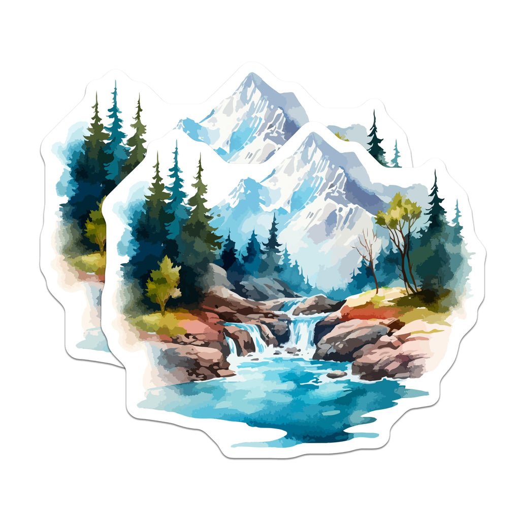 (2 Pack) Mountain Waterfall Magnets - Forest Landscape Decor - Scenic Alpine Art - 5 Inches On Longest Side - Thick Durable Magnet - Made in USA - MAG19674