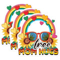 (3 Pack) Mom Hugs Decals - Sunflower Design - Rainbow Hearts Decals - 3 Inches On Longest Side - Easy Peel & Apply - Made in USA - 3MCS7961