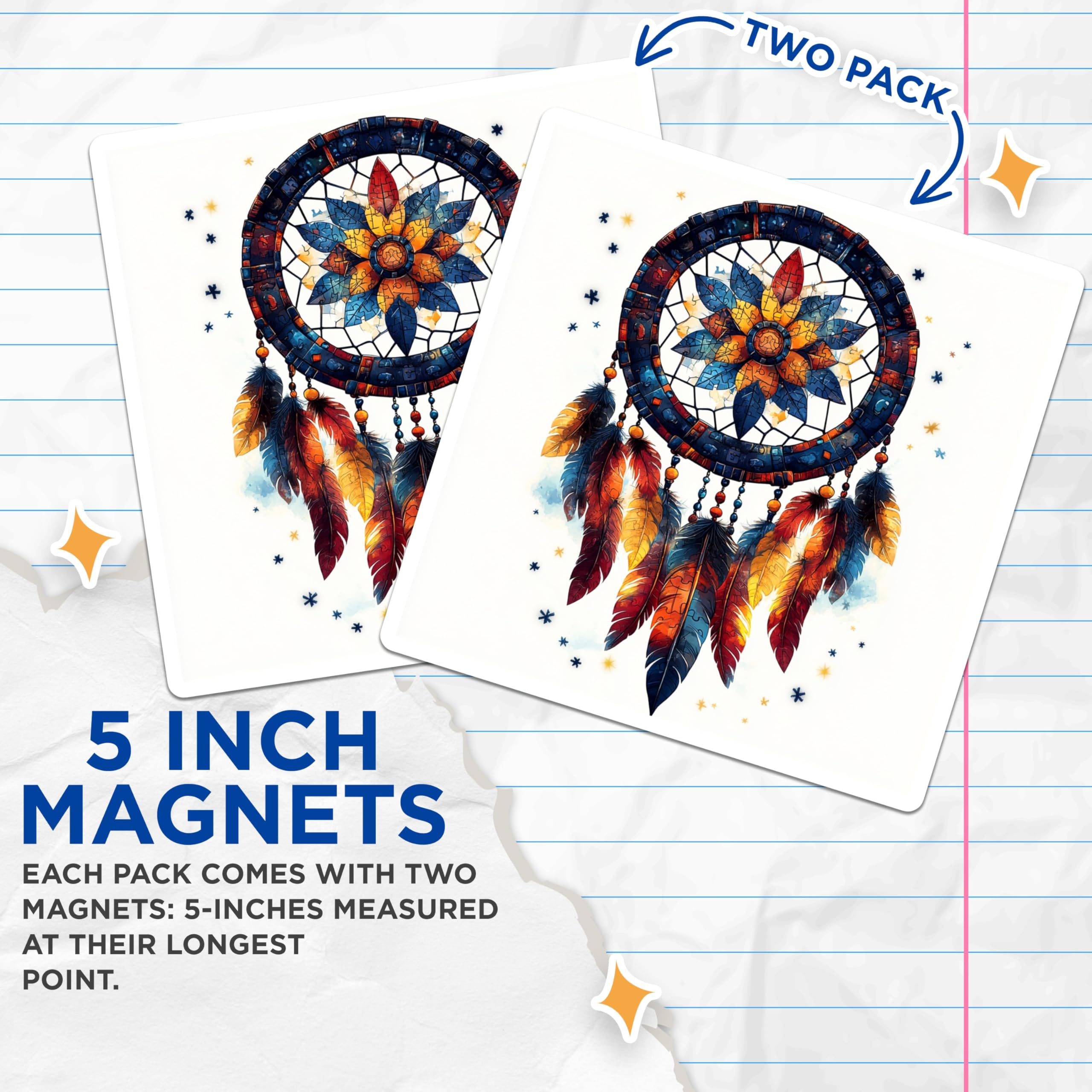 (2 Pack) Boho Dreamcatcher Magnets - Spiritual Feather Art Decor - Stained Glass Effect Mandala Fridge Locker Decor - 5 Inches On Longest Side - Thick Durable Magnet - Made in USA - MAG25691