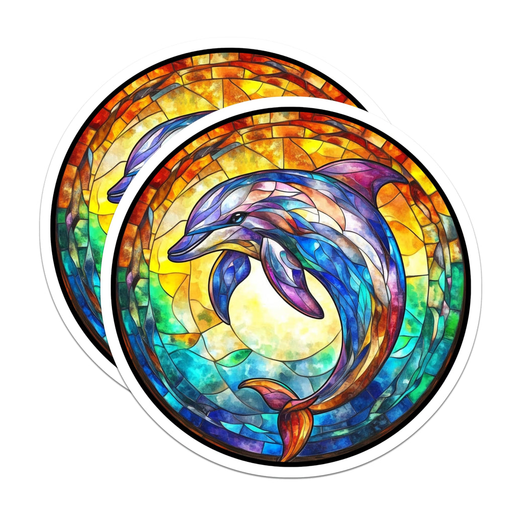 (2 Pack) Stained Glass Dolphin Magnets - Colorful Marine Life Art - Ocean Inspired Kitchen Decor - 5 Inches On Longest Side - Thick Durable Magnet - Made in USA - MAG27728