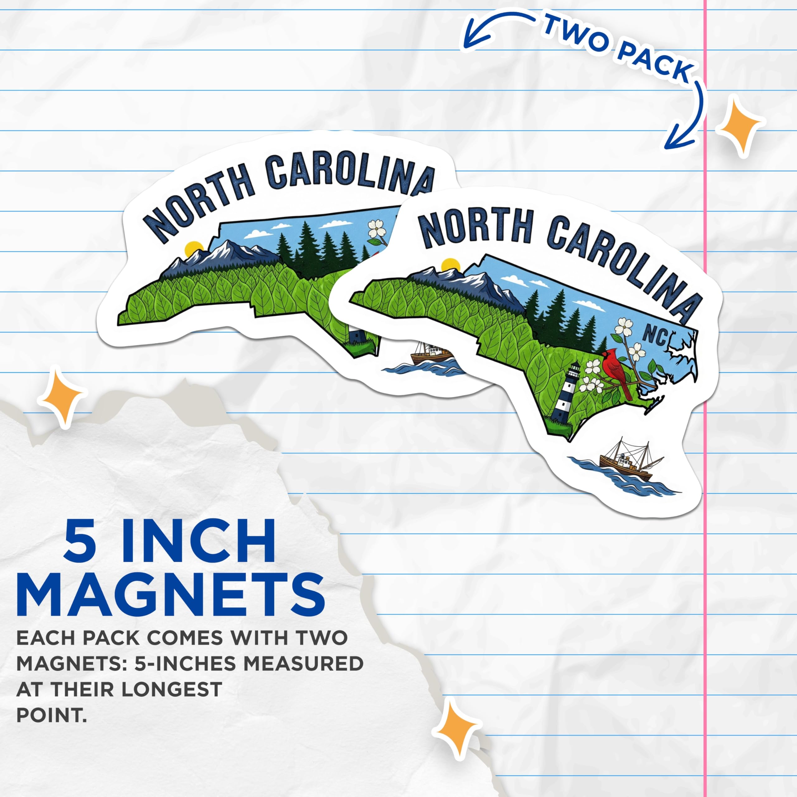 (2 Pack) North Carolina Magnets - NC State Map - Souvenir Magnets - 5" On Longest Side - Premium Magnet - for Cars, Refrigerators, Toolboxes, Lockers - Made in USA - MAG14189