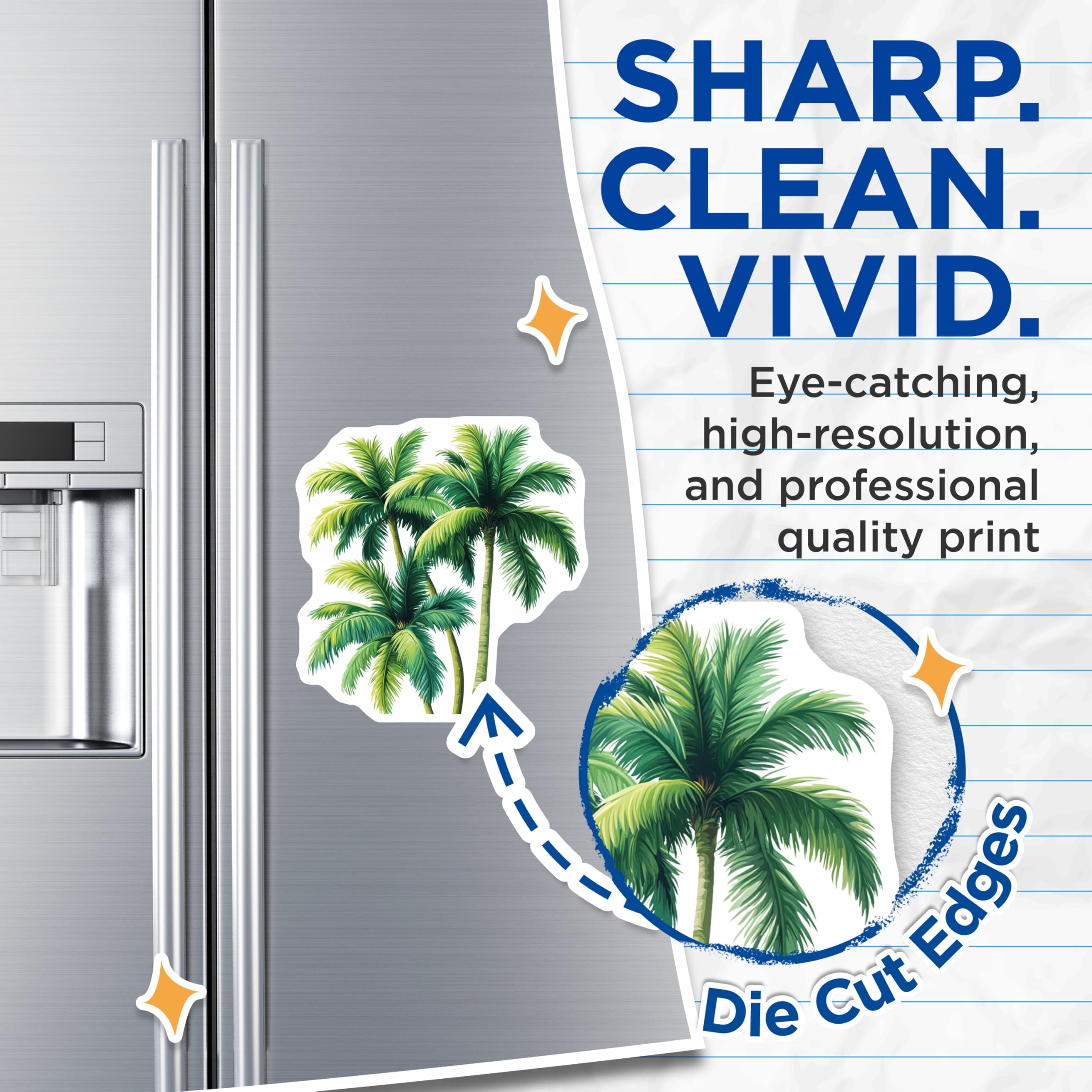 (2 Pack) Vibrant Green Palm Tree Magnets - Tropical Paradise Decor - Summer Beach House Accent - 5 Inches On Longest Side - Thick Durable Magnet - Made in USA - MAG24586