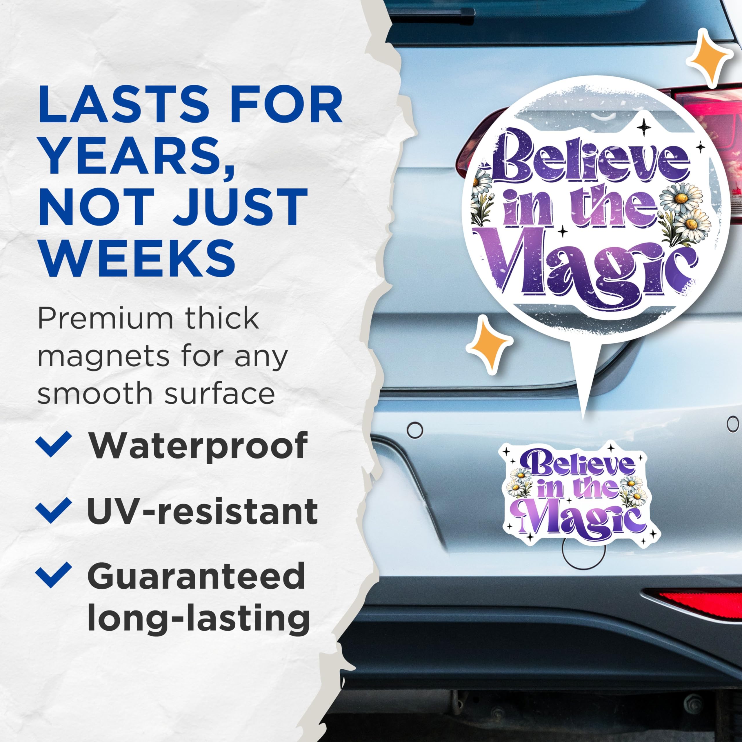 (2 Pack) Believe in The Magic Magnets - 5" On Longest Side - for Cars, Fridges, Toolboxes - Made in USA - MAG8053
