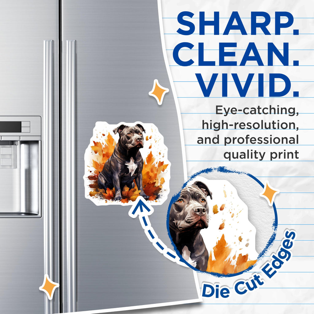 (2 Pack) Watercolor Pitbull Magnets - Autumn Dog Decor - Dog Mom Kitchen Accent - Pet Lover Fridge Art - 5 Inches On Longest Side - Thick Durable Magnet - Made in USA - MAG29545