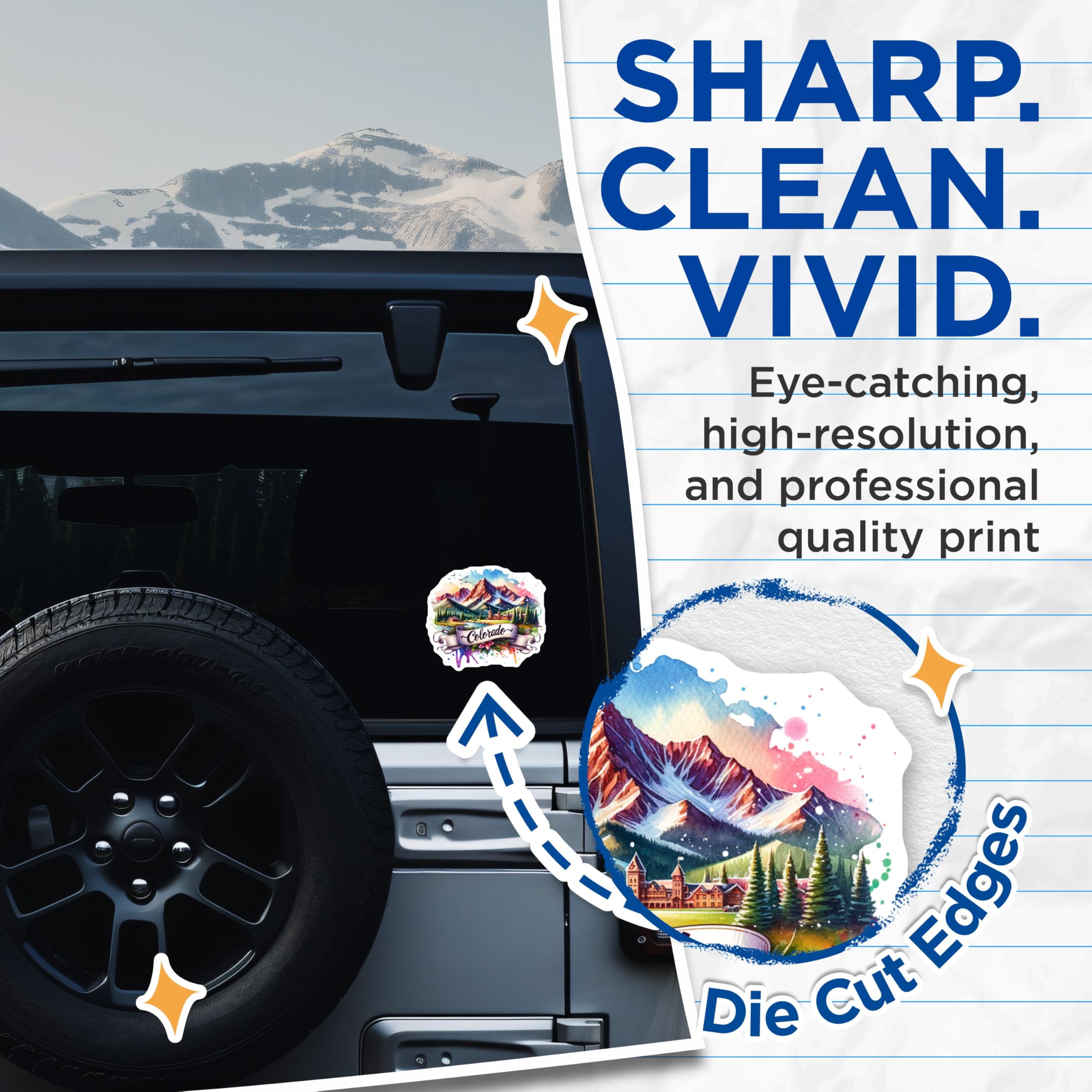 (2 Pack) Colorado Mountain Stickers - Scenic Nature Decal - Adventure Wilderness Sticker - 5" On Longest Side - Sticks to Smooth Flat Surfaces - Made in USA - BMCS7012