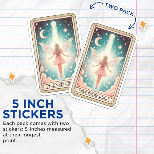(2 Pack) Magical Fairy Stickers - Tarot Themed Stickers - Fantasy Art Stickers - 5" On Longest Side - Sticks to Smooth Flat Surfaces - Made in USA - BMCS5406