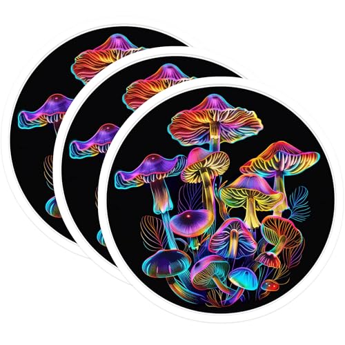 (3 Pack) Mushroom Decals - Neon Fungi Stickers - Psychedelic Art Laptop Decals- 3 Inches On Longest Side - Easy Peel & Apply - Made in USA - 3MCS5331