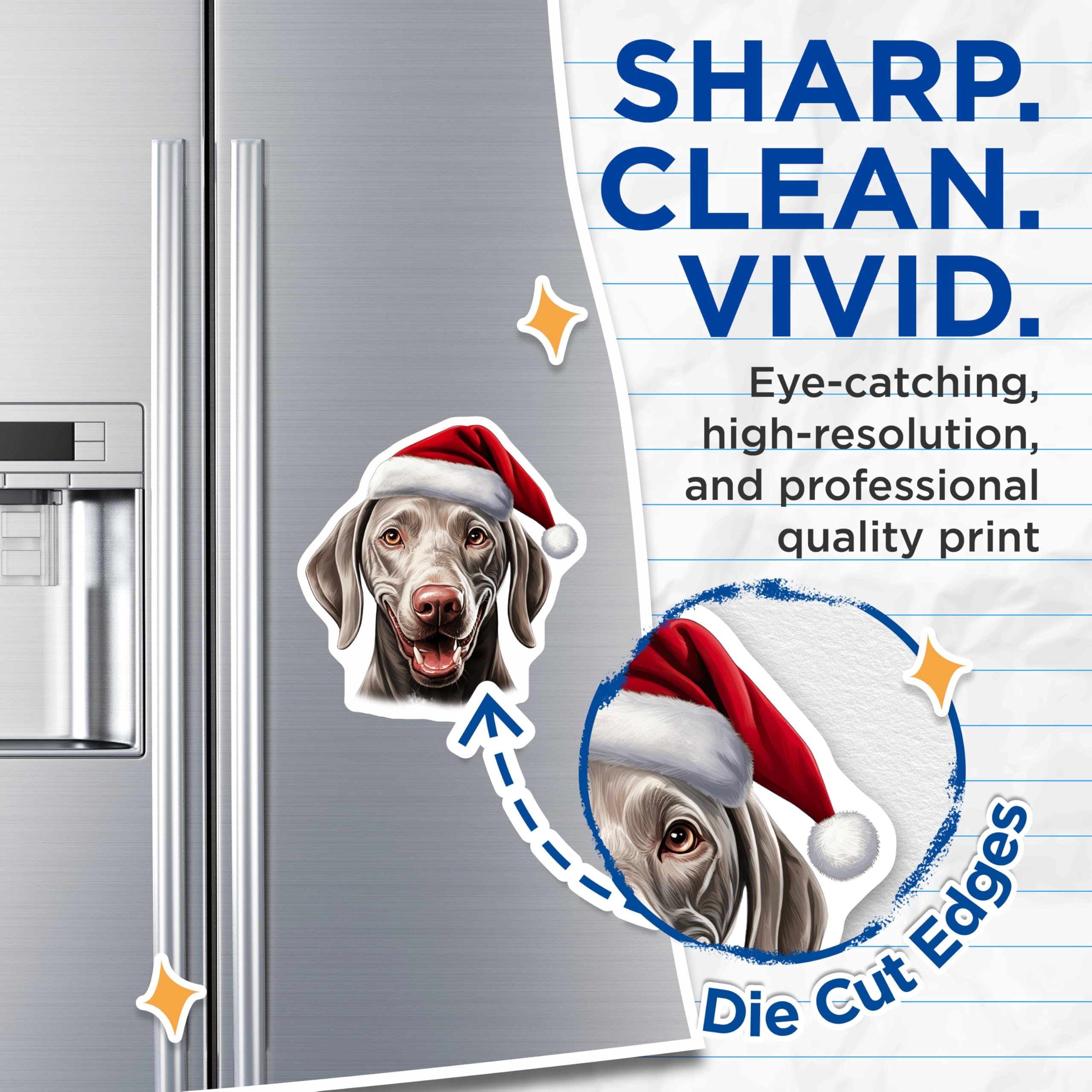(2 Pack) Weimaraner Christmas Magnets - Santa Dog Holiday Decor - Dog Lover Refrigerator Accent - 5 Inches On Longest Side - Thick Durable Magnet - Made in USA - MAG29451