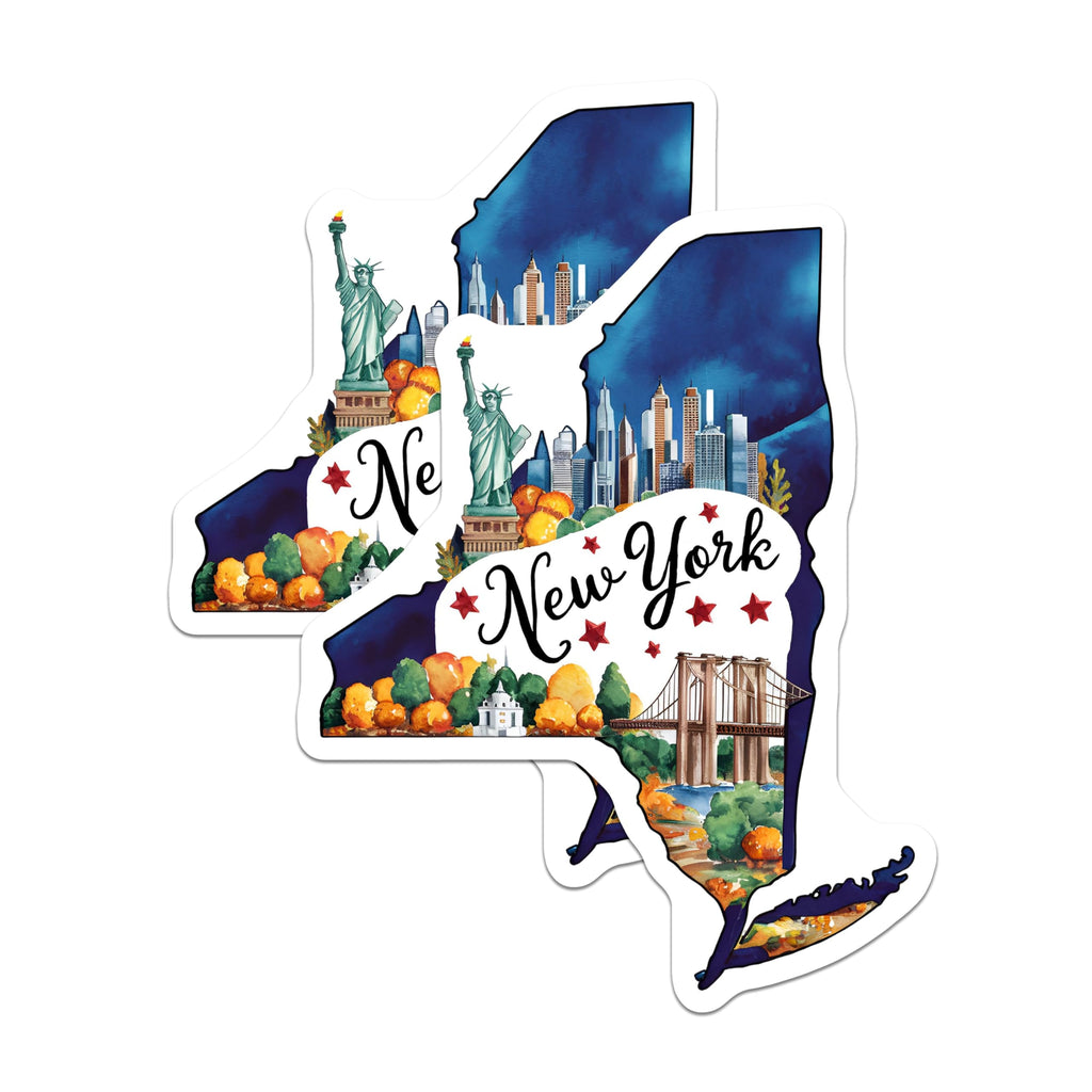 (2 Pack) New York City Landmarks Stickers - Statue of Liberty - NYC Skyline Decal - 5" On Longest Side - Sticks to Smooth Flat Surfaces - Made in USA - BMCS6301