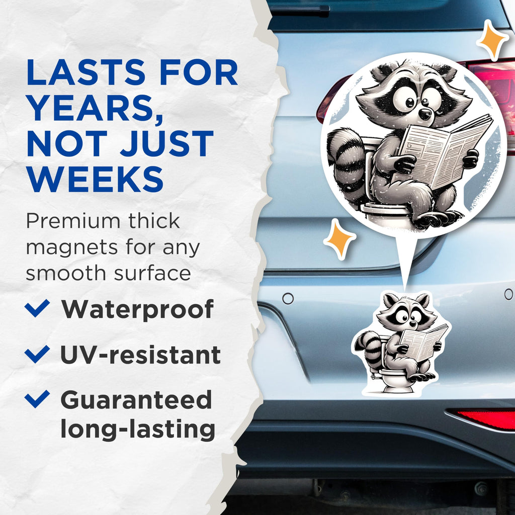 (2 Pack) Raccoon Magnets - Funny Animal Magnet - Cartoon Character Magnets - 5" On Longest Side - Premium Magnet - for Cars, Refrigerators, Toolboxes, Lockers - Made in USA - MAG15338