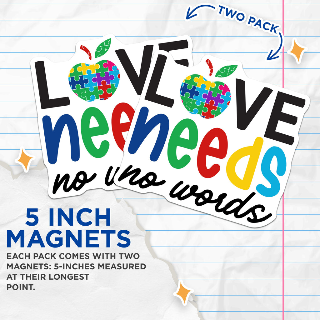 (2 Pack) Autism Awareness Magnets - Neurodiversity Puzzle Love - Special Needs Support - Inclusion Acceptance Advocacy Decor - 5 Inches On Longest Side - Thick Durable Magnet - Made in USA - MAG39680