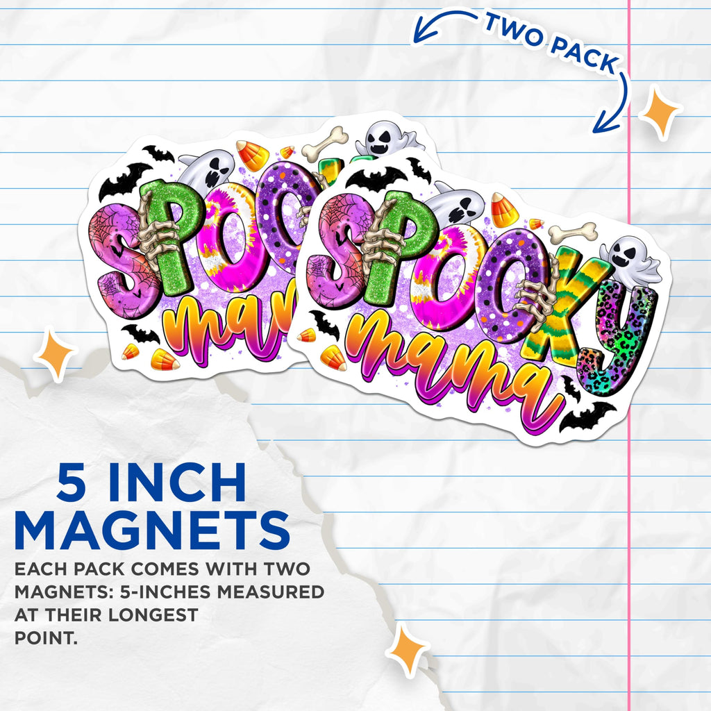 (2 Pack) Spooky Mama Magnets - Halloween Mom Decor - Trendy Spooky Season - 5 Inches On Longest Side - Thick Durable Magnet - Made in USA - MAG28931