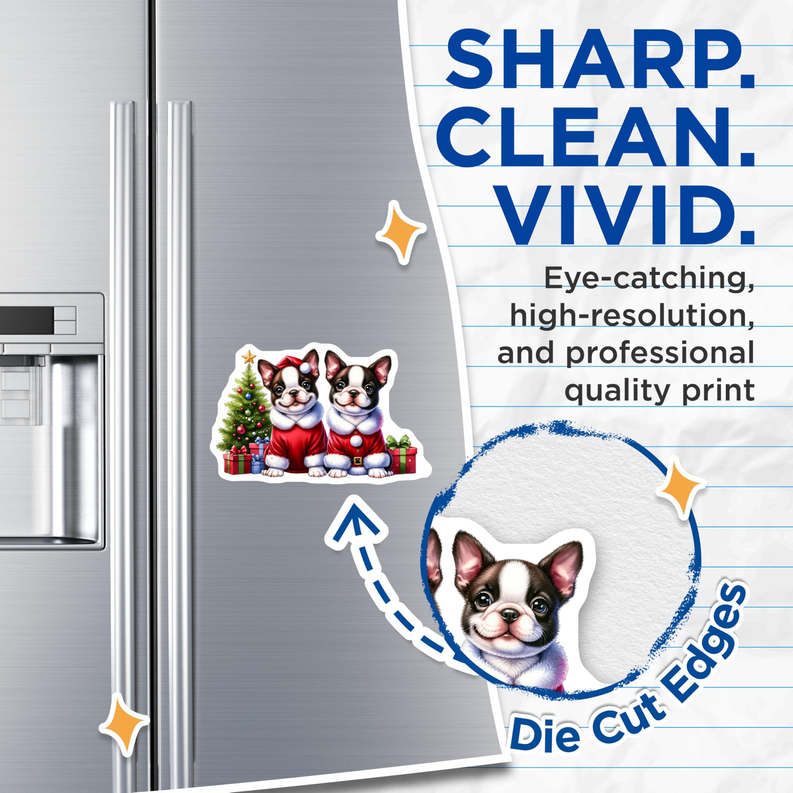 (2 Pack) Boston Terrier Christmas Magnets - Santa Dog Puppy Holiday Decor - Cute Animal Fridge Accessories - 5 Inches On Longest Side - Thick Durable Magnet - Made in USA - MAG25628