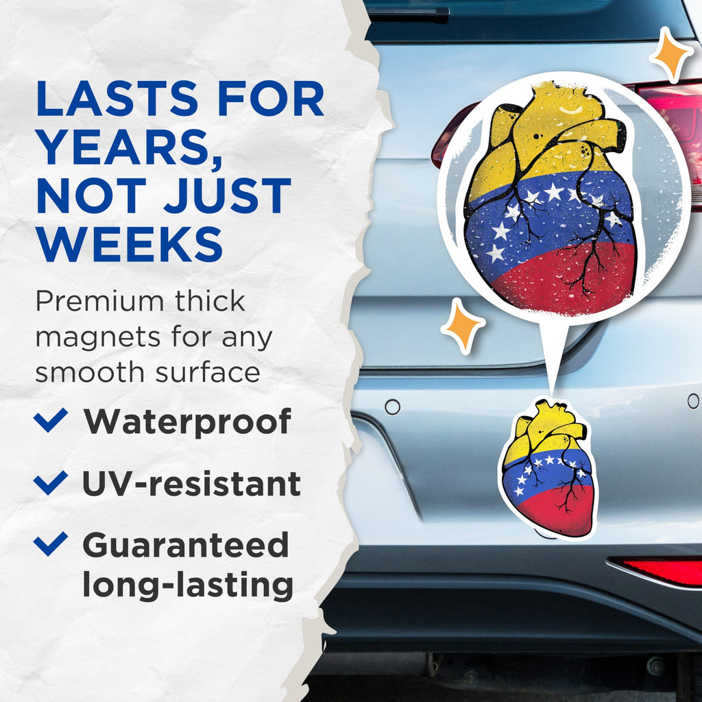 (2 Pack) Venezuela Flag Heart Magnets - Patriotic Decor - Country Pride Souvenir - 5" On Longest Side - Premium Magnet - for Cars, Refrigerators, Toolboxes, Lockers - Made in USA - MAG17446