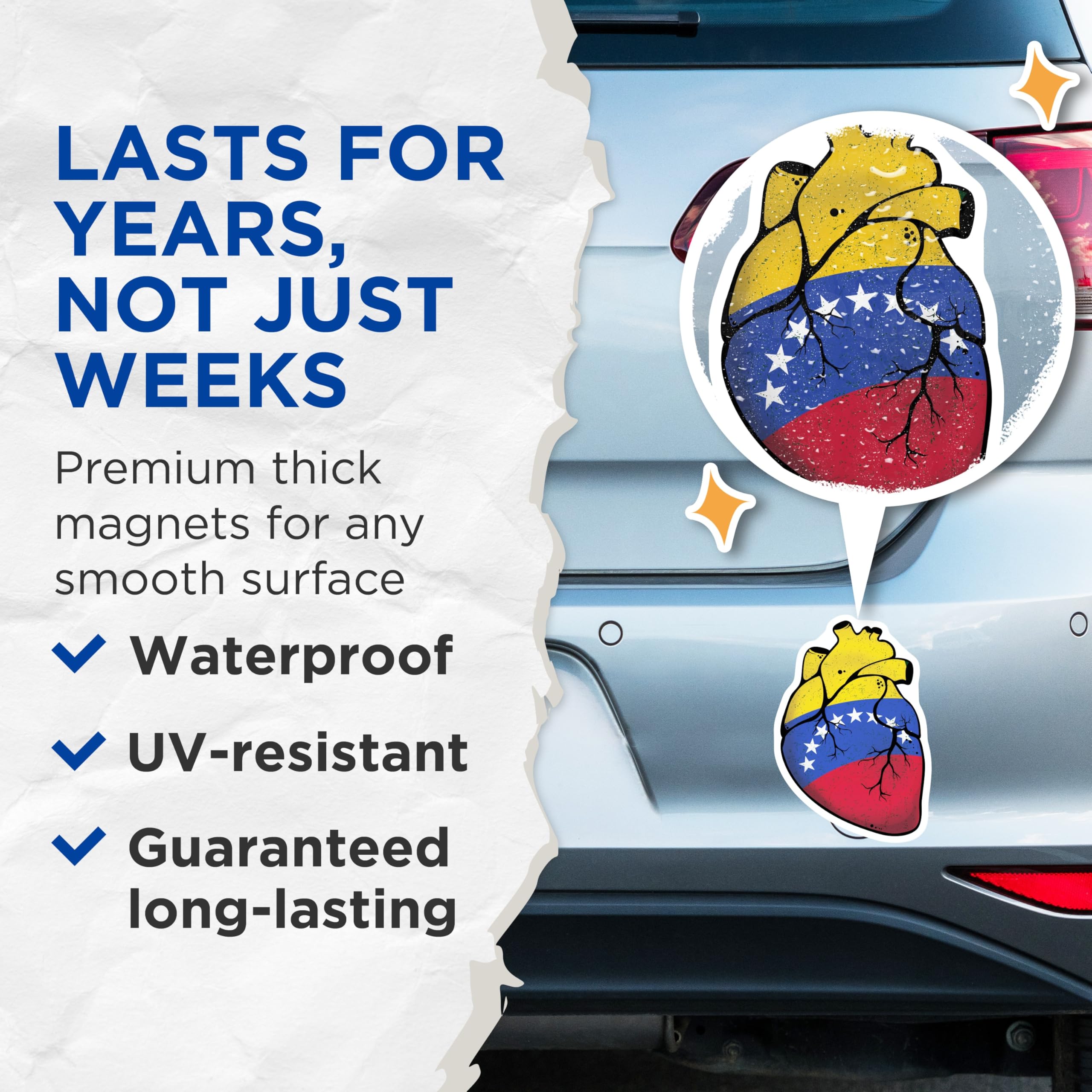 (2 Pack) Venezuela Flag Heart Magnets - Patriotic Decor - Country Pride Souvenir - 5" On Longest Side - Premium Magnet - for Cars, Refrigerators, Toolboxes, Lockers - Made in USA - MAG17446