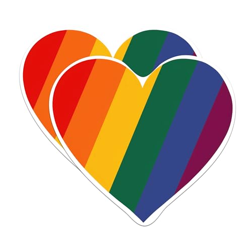 (2 Packs) Rainbow Heart Welcoming Inclusive Stickers - Rainbow LGBTQ Heart Decals - 5 Inches On Longest Side - Premium Vinyl Decal - Sticks to Any Smooth Flat Surface - Made in USA - BMCS2282