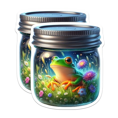 (2 Pack) Frog Stickers - Cute Frog in Jar - Nature and Wildlife Stickers - 5" On Longest Side - Sticks to Smooth Flat Surfaces - Made in USA - BMCS9385