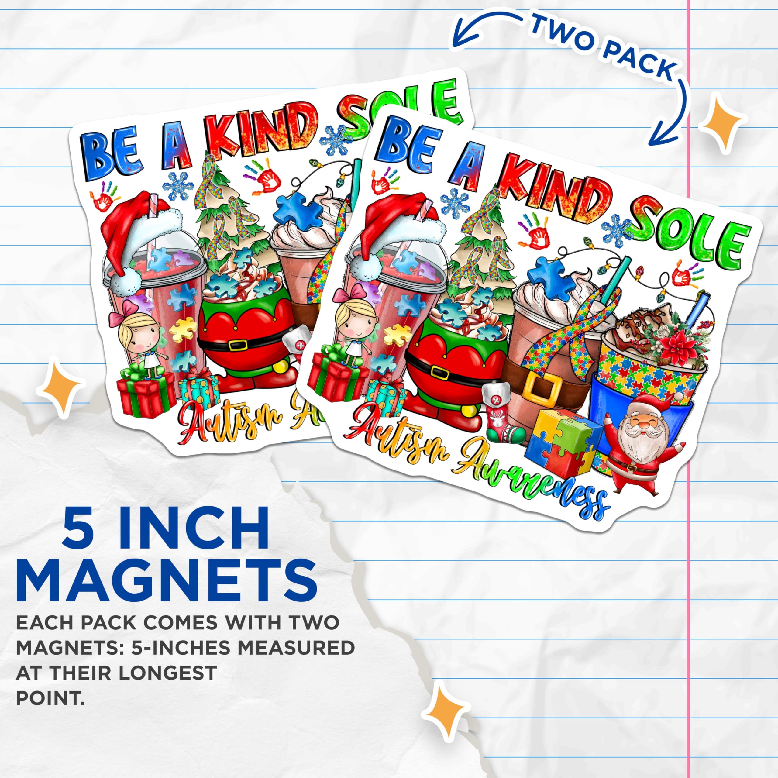 (2 Pack) Autism Awareness Magnets - Christmas Kind Sole Decor - Puzzle Piece Holiday Support - 5 Inches On Longest Side - Thick Durable Magnet - Made in USA - MAG25577