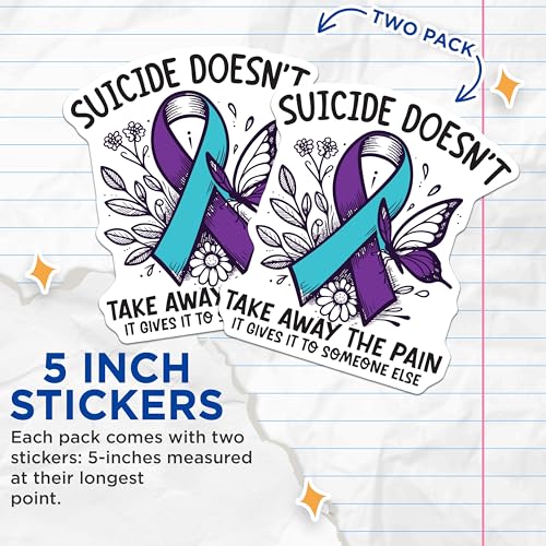 (2 Pack) Suicide Awareness Stickers - Mental Health Stickers - Support Stickers - 5" On Longest Side - Sticks to Smooth Flat Surfaces - Made in USA - BMCS6246