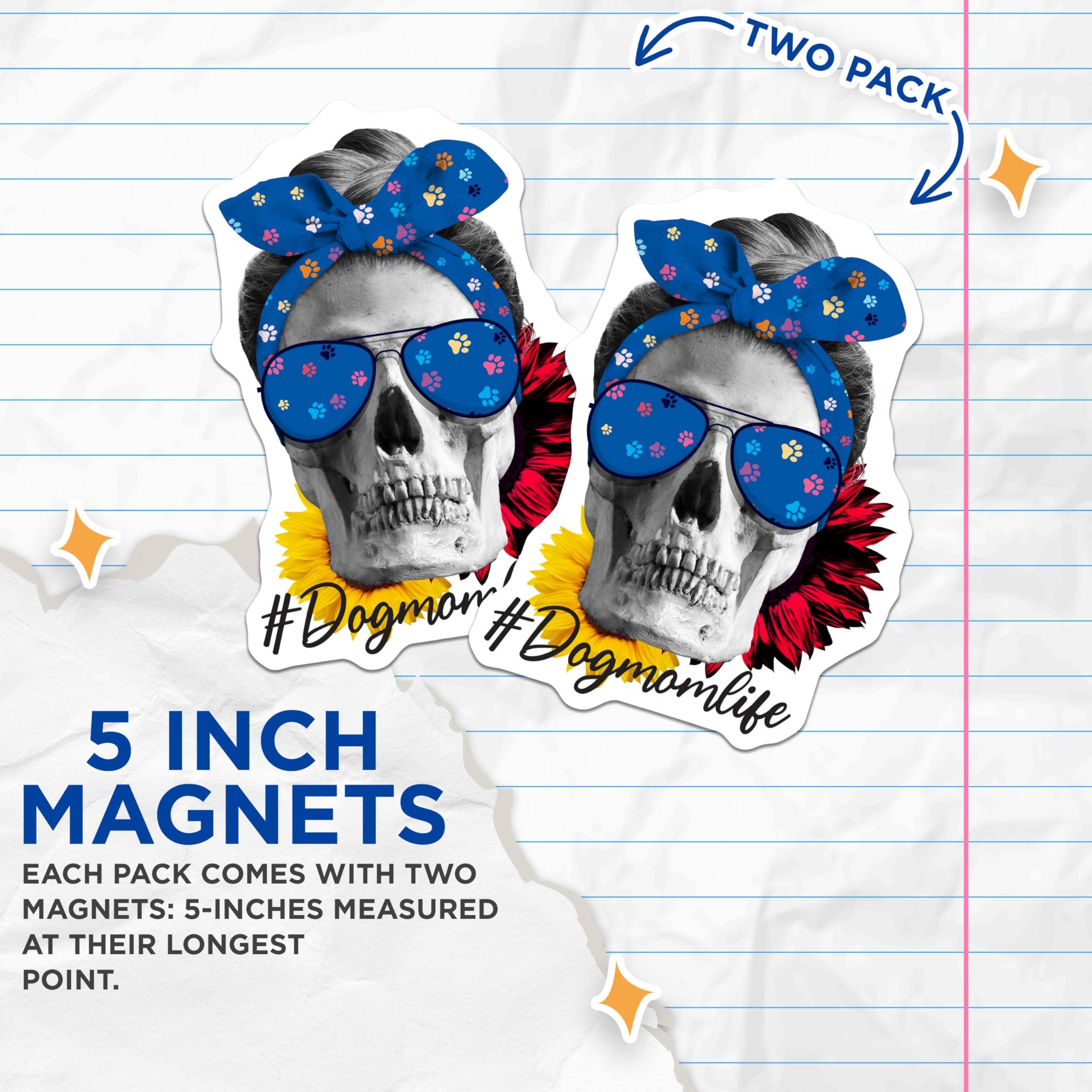 (2 Pack) Dog Mom Magnets - Skull Paw Prints - Sunflower Magnets - 5" On Longest Side - Premium Magnet - for Cars, Refrigerators, Toolboxes, Lockers - Made in USA - MAG17628