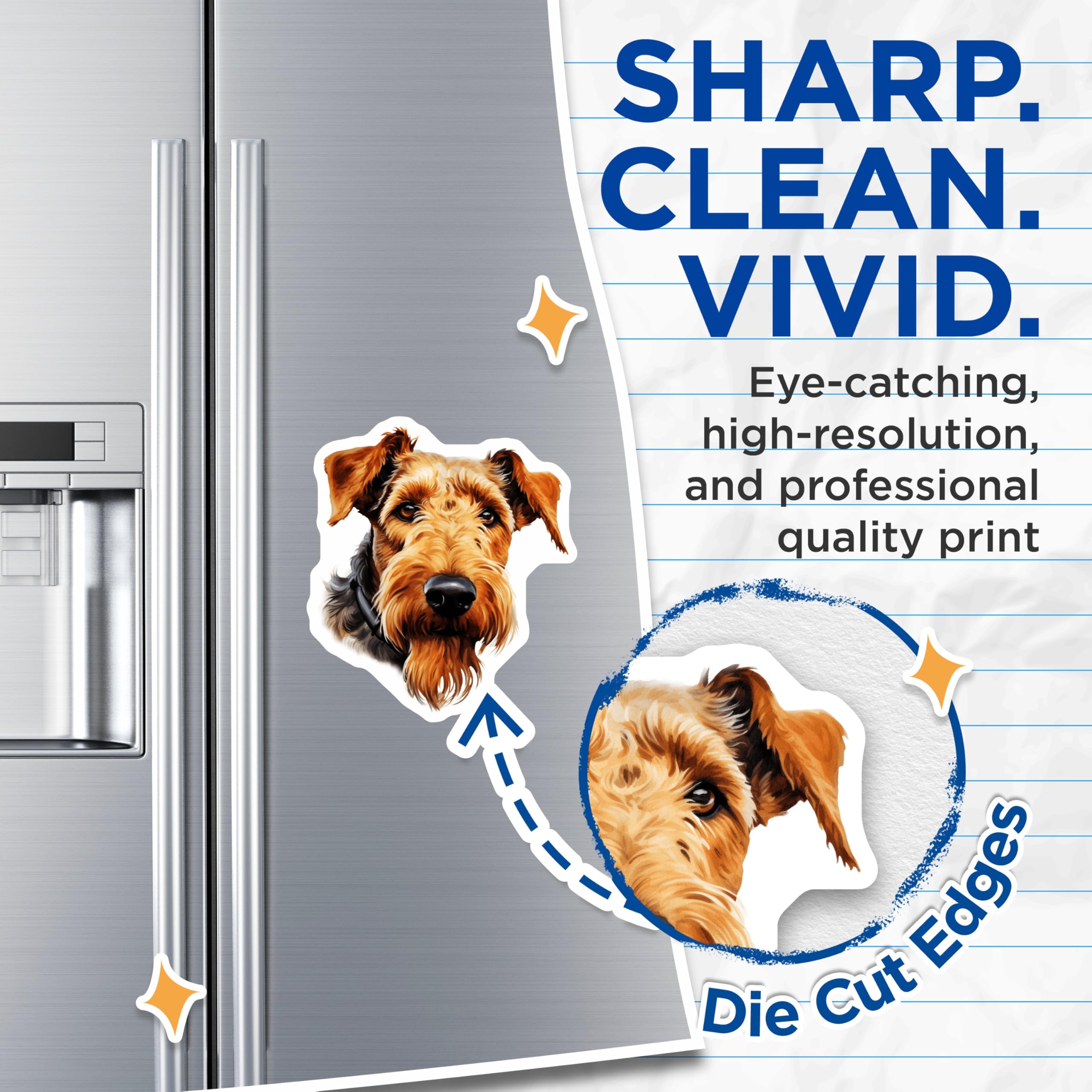 (2 Pack) Airedale Terrier Magnets - Dog Lover Decor - Pet Parent Refrigerator Art - 5 Inches On Longest Side - Thick Durable Magnet - Made in USA - MAG27196