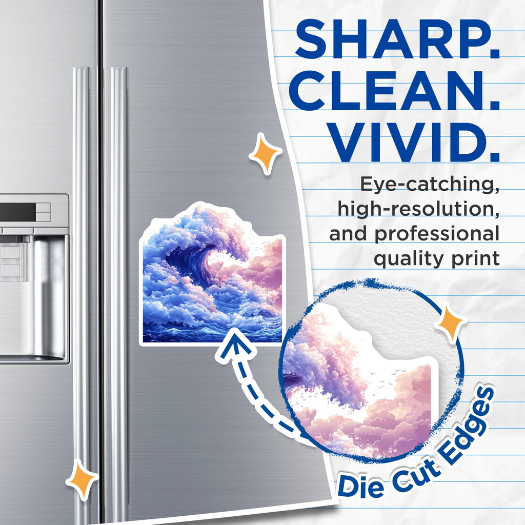 (2 Pack) Cloud Wave Magnets - Dreamy Ocean Seascape - Fantasy Art Fridge Decor - 5 Inches On Longest Side - Thick Durable Magnet - Made in USA - MAG24086