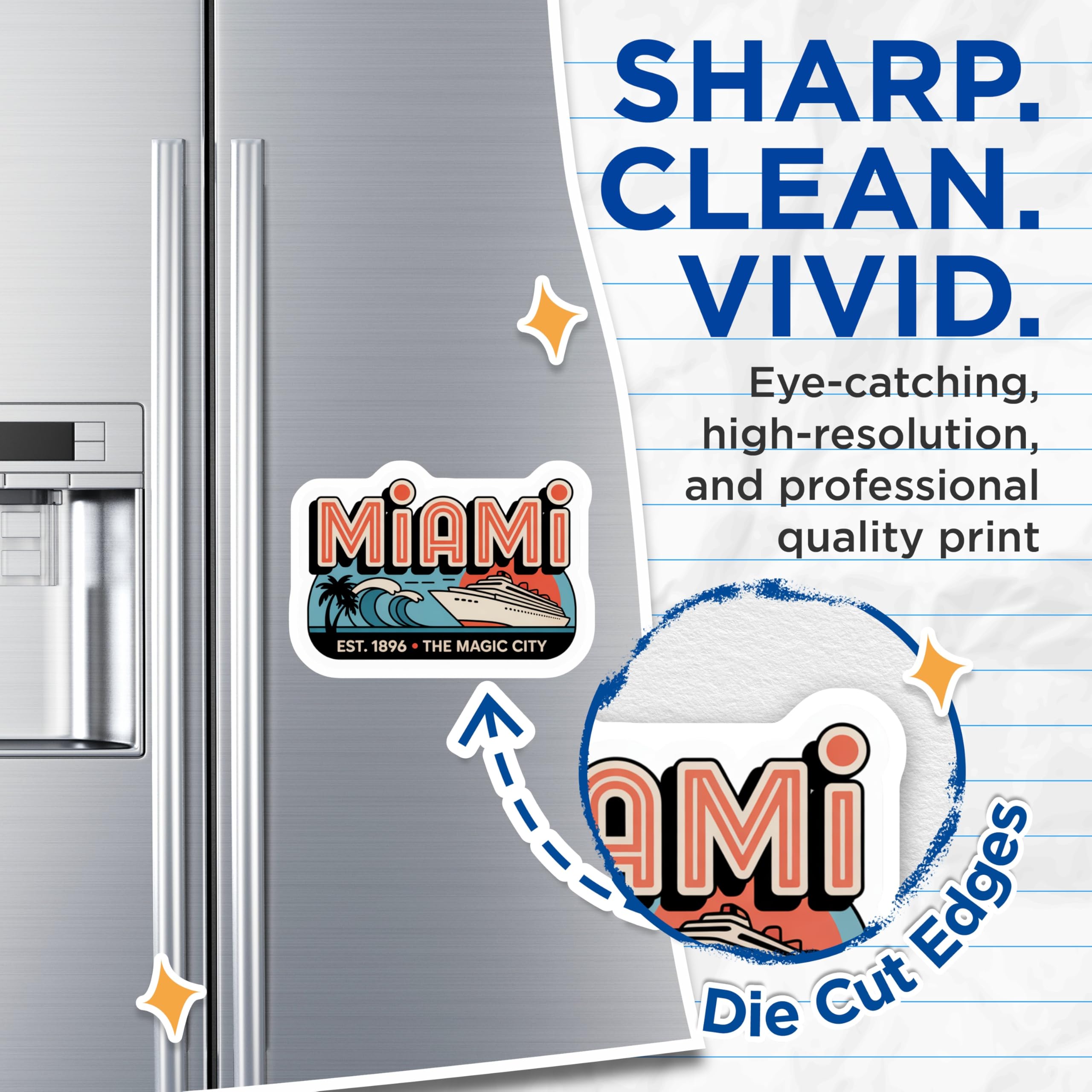 (2 Pack) Miami Magnets - The Magic City Magnets - Travel Souvenir Magnets - 5" On Longest Side - Premium Magnet - for Cars, Refrigerators, Toolboxes, Lockers - Made in USA - MAG17869