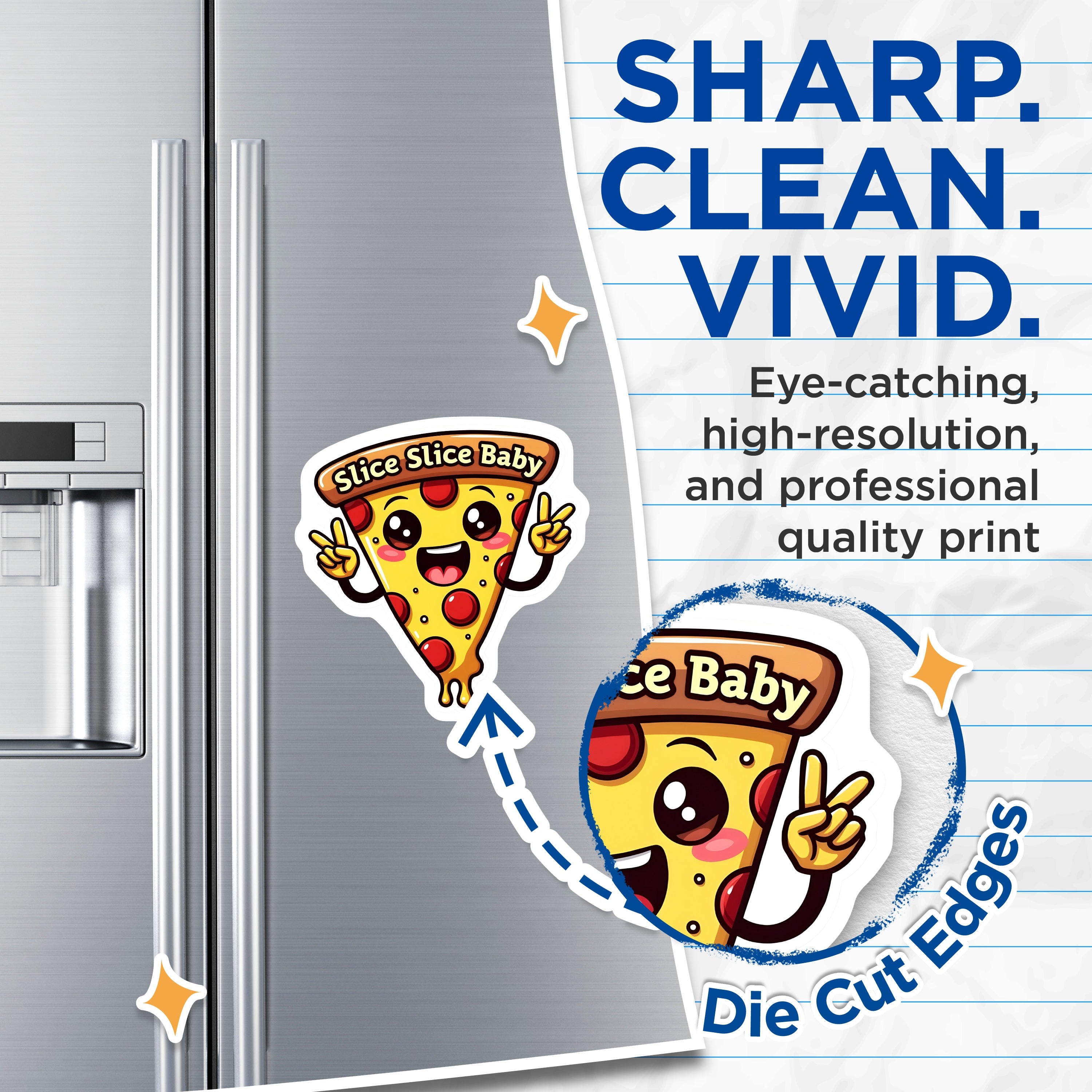 (2 Pack) Slice Slice Baby Pizza Magnets - Funny Foodie Decor - Kawaii Fridge Accessory - 5 Inches On Longest Side - Thick Durable Magnet - Made in USA - MAG37868