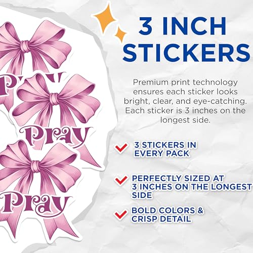 (3 Pack) Pray Ribbon Decals - Faith Inspiration - Laptop Decals - 3 Inches On Longest Side - Easy Peel & Apply - Made in USA - 3MCS7915
