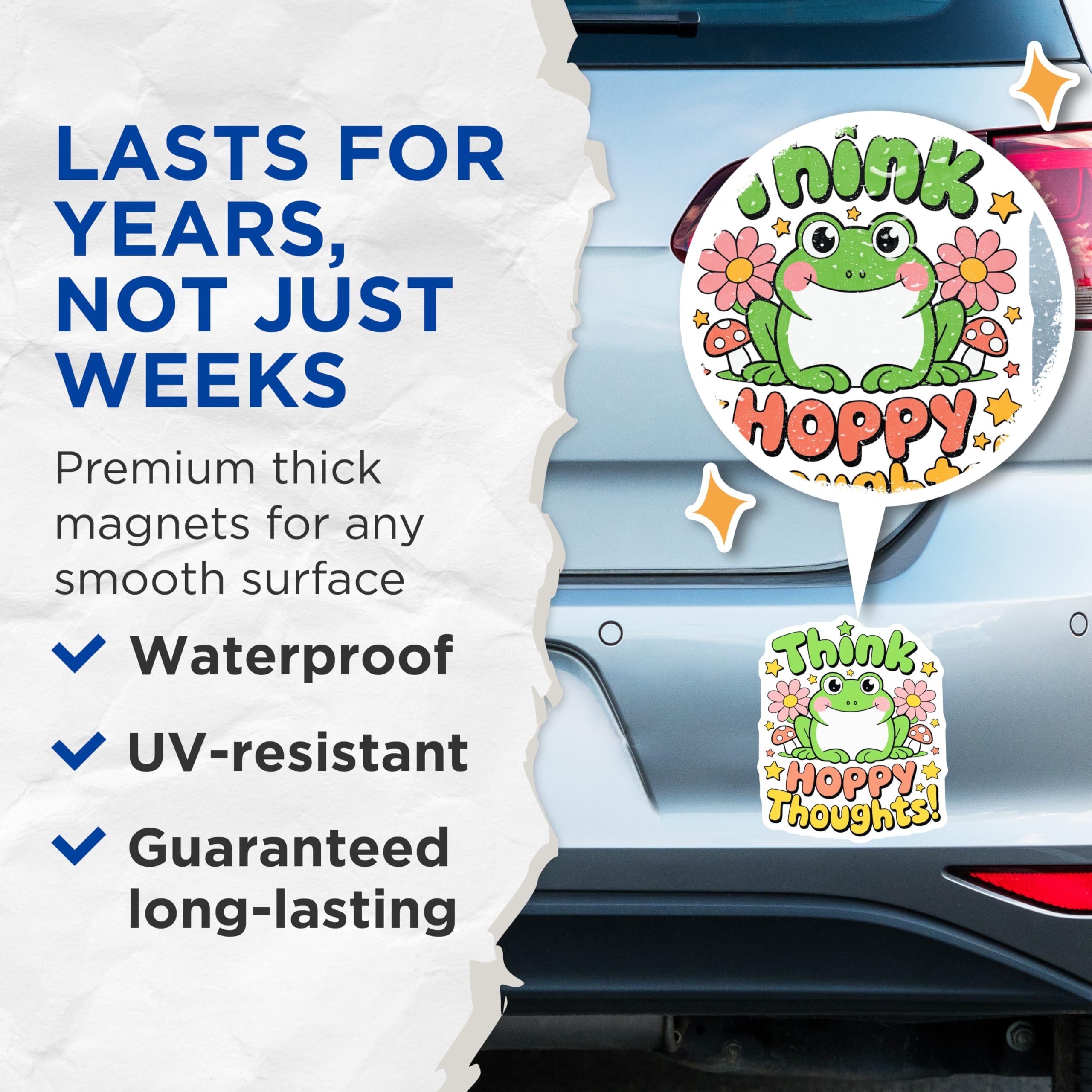 (2 Pack) Frog Magnets - Hoppy Thoughts - Cute Retro Magnet Set - 5" On Longest Side - Premium Magnet - for Cars, Refrigerators, Toolboxes, Lockers - Made in USA - MAG16904