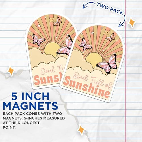 (2 Pack) Soul Full of Sunshine Magnets - Retro Butterfly Sun Magnets - Inspirational Quote Magnet - 5" On Longest Side - for Cars, Fridges, Toolboxes - Made in USA - MAG7274
