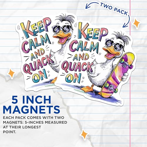 (2 Pack) Keep Calm and Quack On Magnets Magnets - 5" On Longest Side - Made in USA - Sticks to Refrigerators & Metal Surfaces - MAG8559