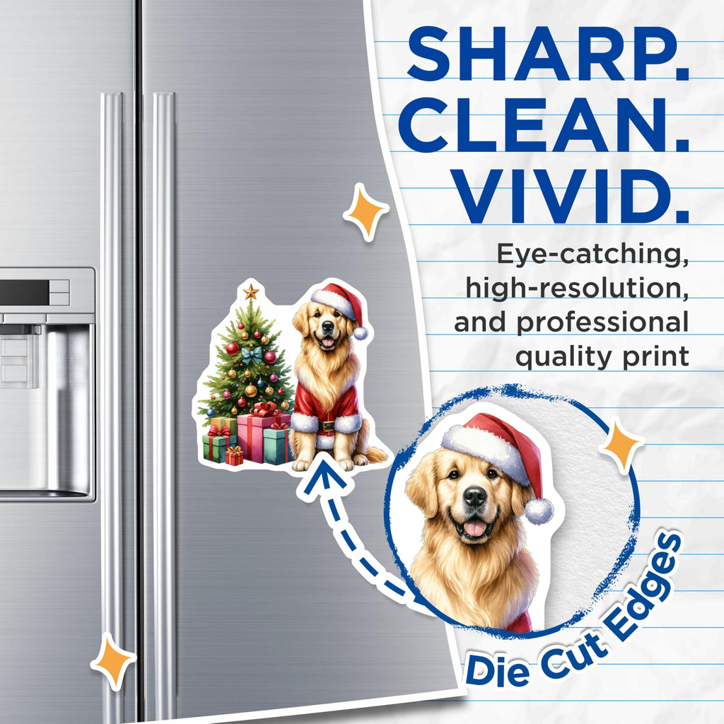 (2 Pack) Santa Golden Retriever Magnets - Cheerful Christmas Dog Decor - Festive Holiday Refrigerator Art for Home - 5 Inches On Longest Side - Thick Durable Magnet - Made in USA - MAG23918