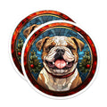 (2 Pack) Bulldog Christmas Magnets - Stained Glass Pet Art - Holiday Refrigerator Decor - 5 Inches On Longest Side - Thick Durable Magnet - Made in USA - MAG28306
