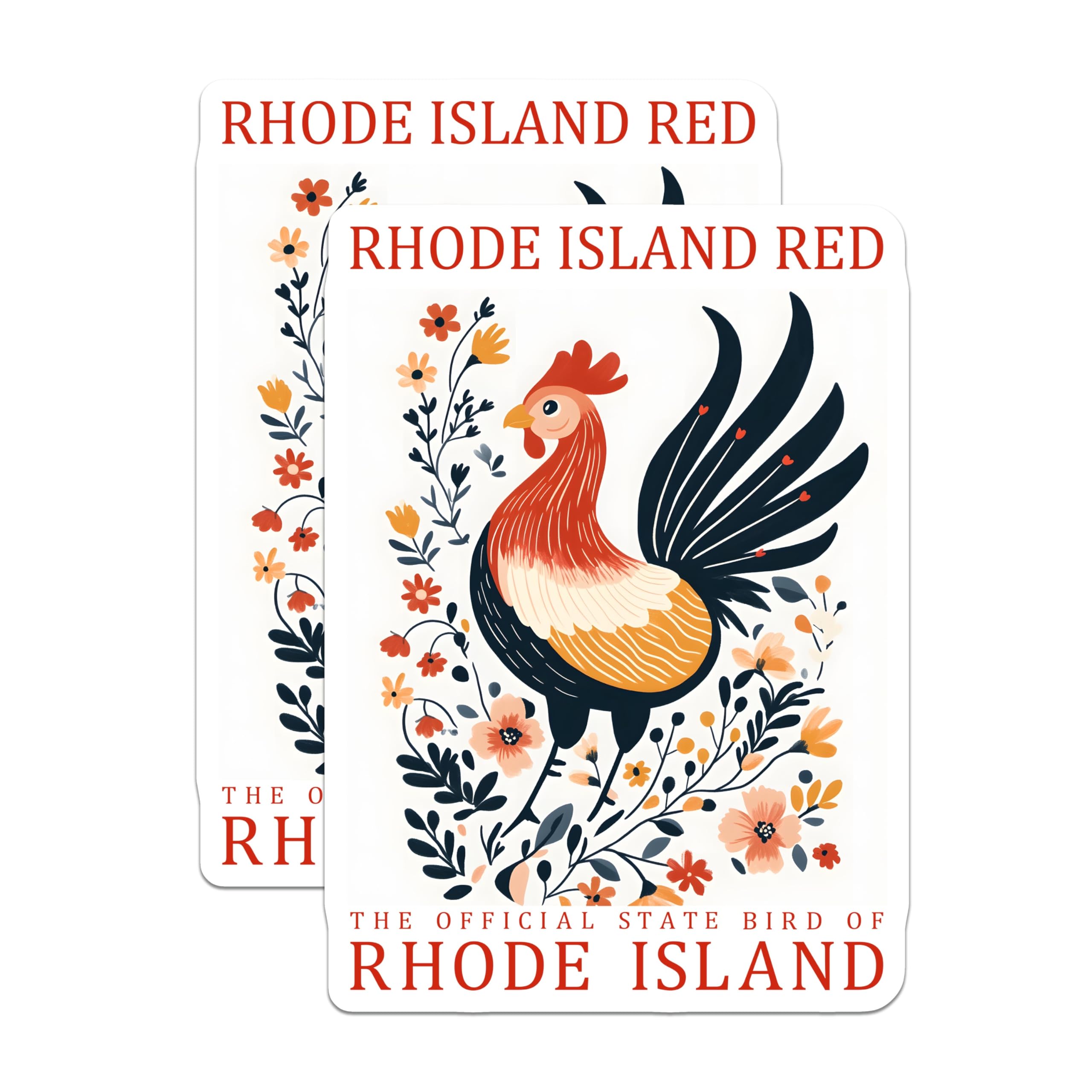 (2 Pack) Rhode Island Red Magnets - State Bird Magnets - Chicken and Floral Design - 5" On Longest Side - Premium Magnet - for Cars, Refrigerators, Toolboxes, Lockers - Made in USA - MAG17542