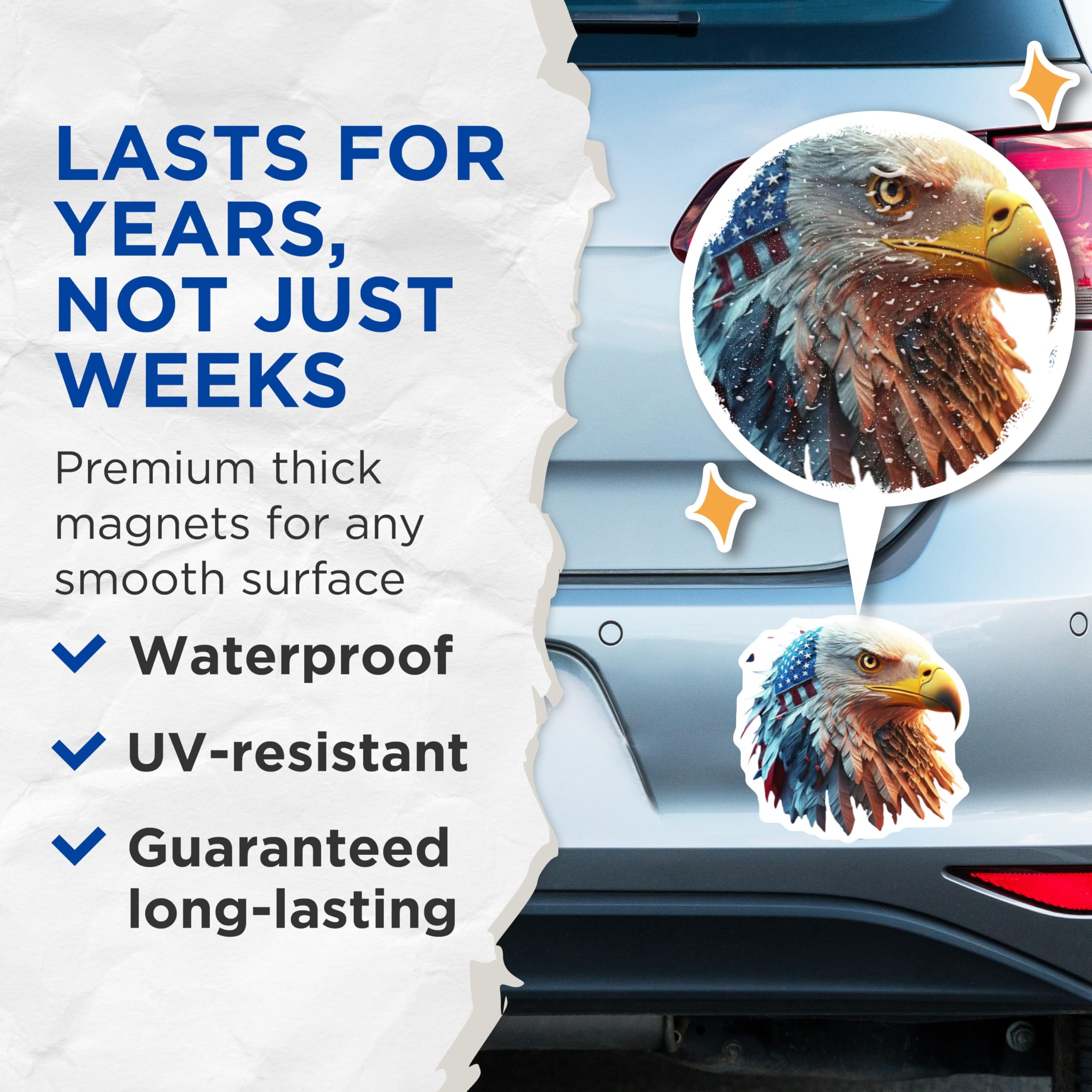 (2 Pack) Bald Eagle Magnets - American Flag Head Magnet - Patriotic USA Decor for Fridge - 5 Inches On Longest Side - Thick Durable Magnet - Made in USA - MAG20505