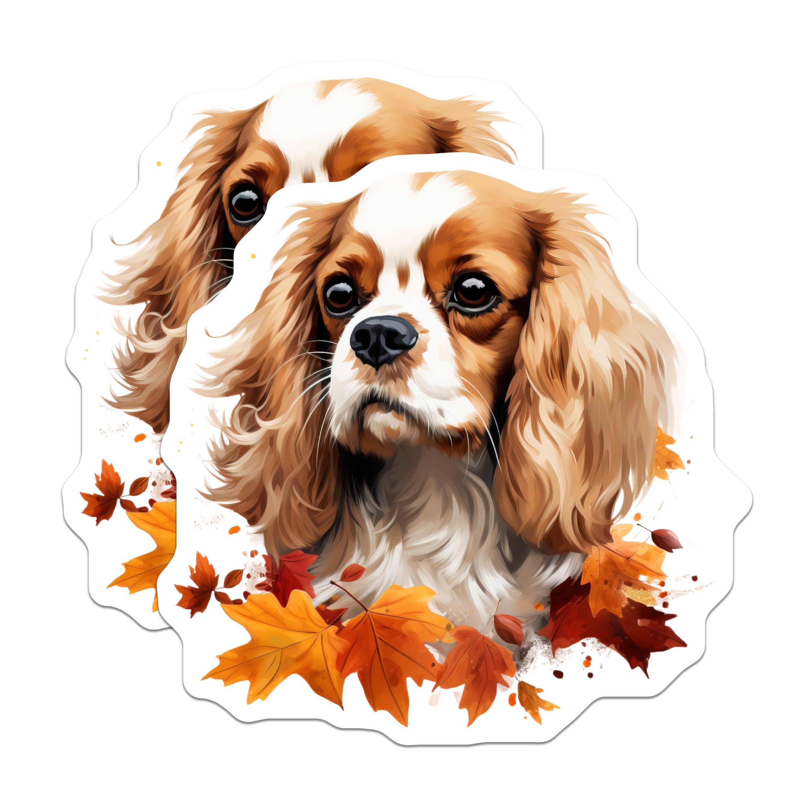 (2 Pack) Cavalier King Charles Spaniel Magnets - Autumn Dog Art - Fall Pet Decor - Dog Lover Accents - 5 Inches On Longest Side - Thick Durable Magnet - Made in USA - MAG30710