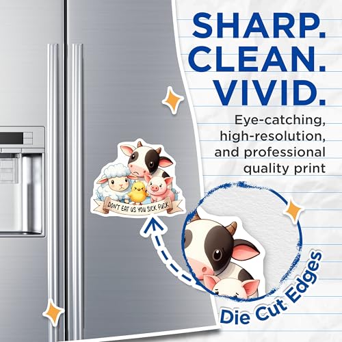 (2 Pack) Farm Animals Magnet - Vegan Lifestyle Decor - Cute Animal Sticker - 5" On Longest Side - Sticks to Smooth Flat Surfaces - Made in USA - MAG9684