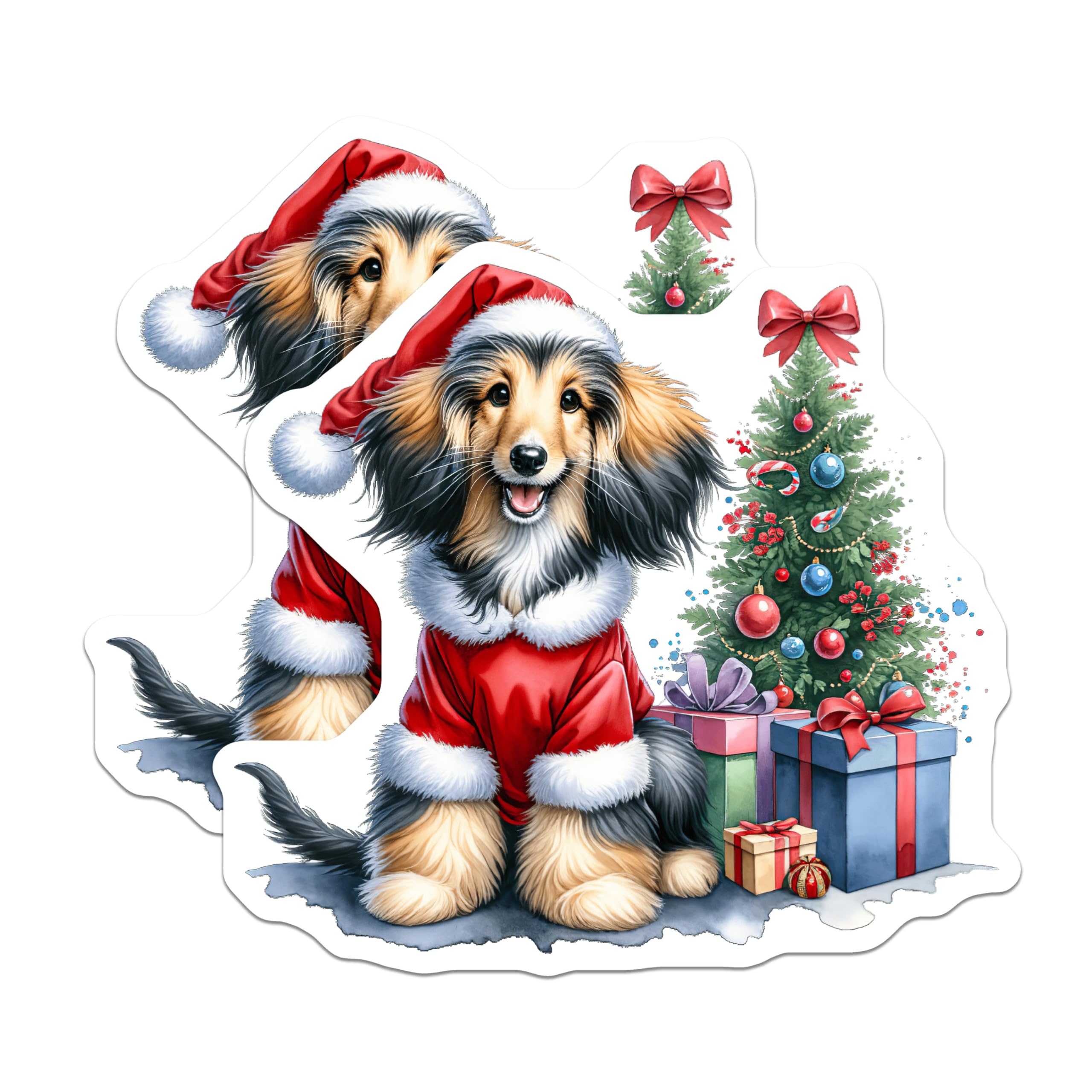 (2 Pack) Christmas Dog Magnets - Santa Puppy Refrigerator Decor - Festive Holiday Locker Accessory - 5 Inches On Longest Side - Thick Durable Magnet - Made in USA - MAG26089