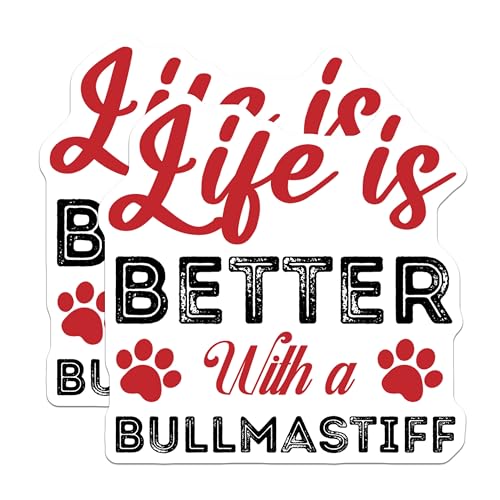 (2 Pack) Life is Better with a Bullmastiff Magnets - Dog Lover - Paw Print - 5" On Longest Side - for Cars, Fridges, Toolboxes - Made in USA - MAG3955