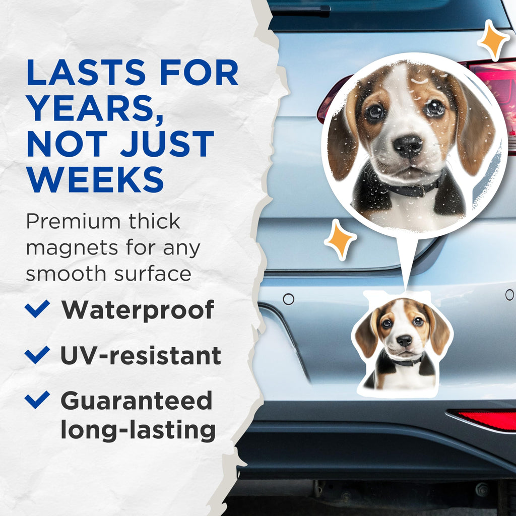 (2 Pack) Cute Beagle Puppy Magnets - Dog Mom Accessories - Animal Lover Refrigerator Decor - 5 Inches On Longest Side - Thick Durable Magnet - Made in USA - MAG25415