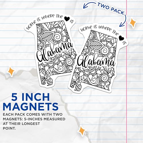 (2 Pack) Home is Where The Heart is Alabama Magnets Magnets - State Clipart - Floral Artwork - 5" On Longest Side - Made in USA - Sticks to Refrigerators & Metal Surfaces - MAG9066