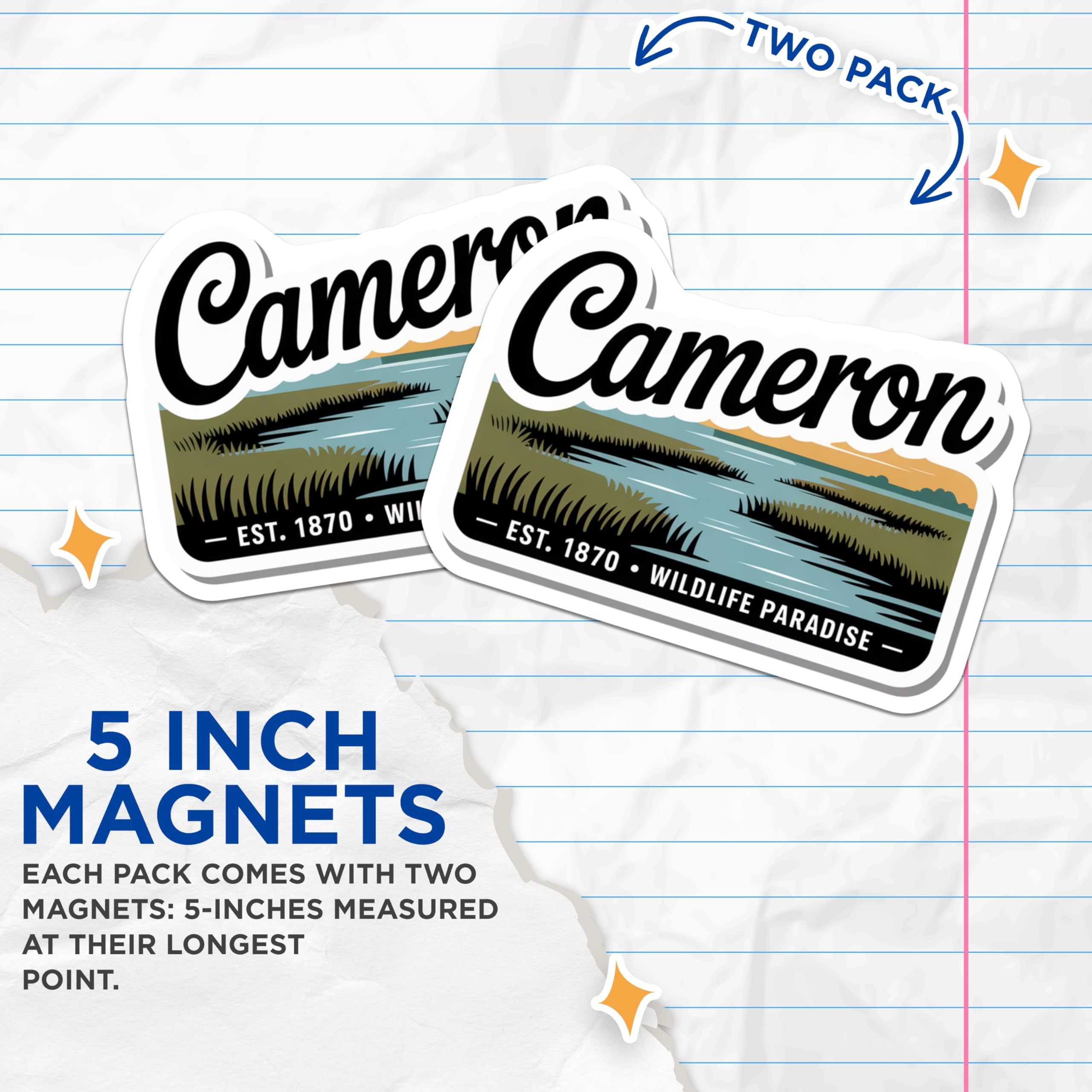 (2 Pack) Cameron Louisiana Magnets - Wildlife Paradise Decor - Bayou State Souvenir - 5" On Longest Side - Premium Magnet - for Cars, Refrigerators, Toolboxes, Lockers - Made in USA - MAG17571