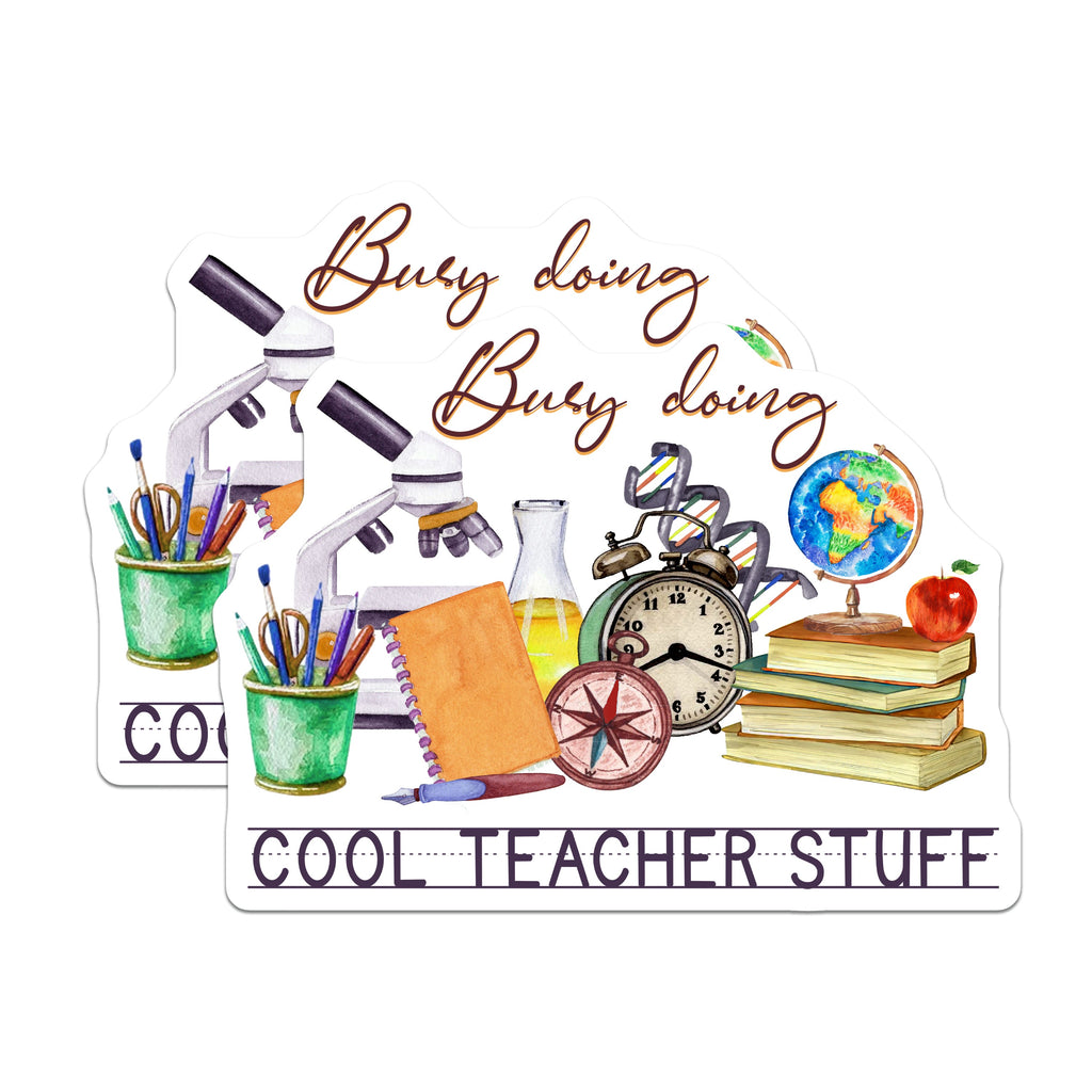 (2 Pack) Teacher Appreciation Magnets - Busy Doing Cool Teacher Stuff - Classroom Locker Fridge Decor - 5 Inches On Longest Side - Thick Durable Magnet - Made in USA - MAG37029